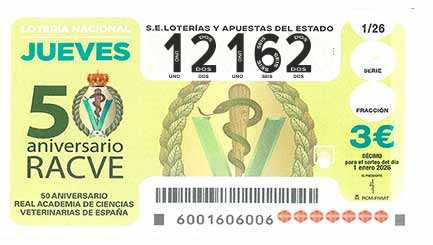 Décimo 12162 del sorteo 1-01/01/2026 Jueves