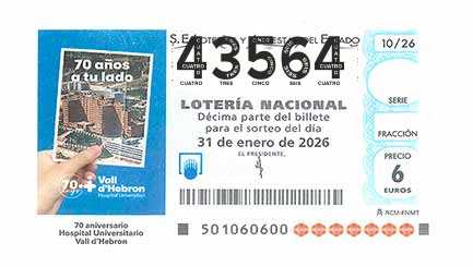 Décimo 43564 del sorteo 10-31/01/2026 Sábado
