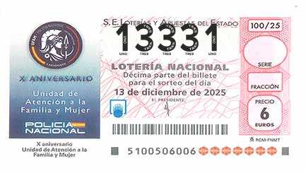 Décimo 13331 del sorteo 100-13/12/2025 Sábado