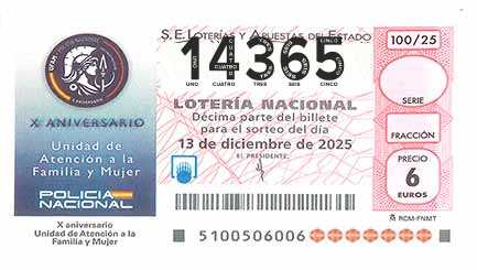 Décimo 14365 del sorteo 100-13/12/2025 Sábado