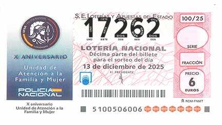 Décimo 17262 del sorteo 100-13/12/2025 Sábado