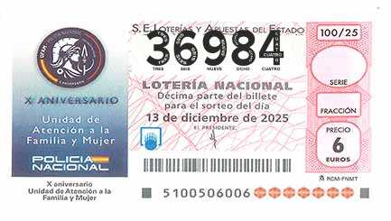 Décimo 36984 del sorteo 100-13/12/2025 Sábado