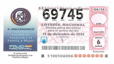 Décimo 69745 del sorteo 100-13/12/2025 Sábado