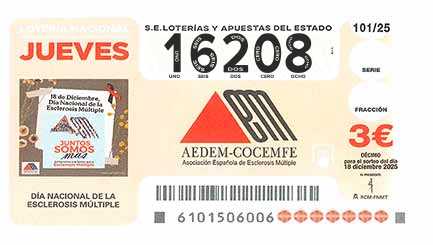 Décimo 16208 del sorteo 101-18/12/2025 Jueves