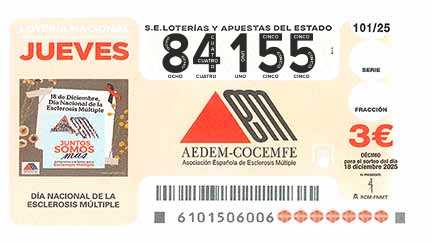 Décimo 84155 del sorteo 101-18/12/2025 Jueves