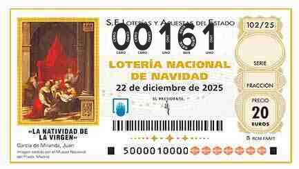Décimo 00161 del sorteo 102-22/12/2025 Navidad