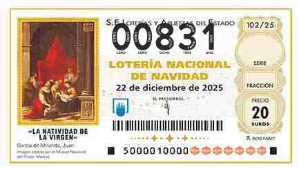 Décimo 00831 del sorteo 102-22/12/2025 Navidad