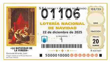 Décimo 01106 del sorteo 102-22/12/2025 Navidad