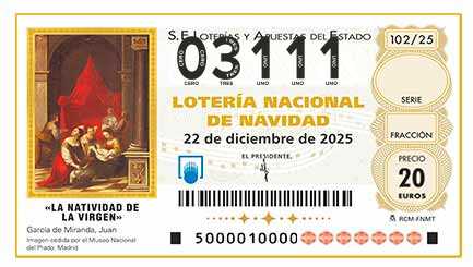 Décimo 03111 del sorteo 102-22/12/2025 Navidad