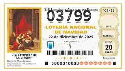 Décimo 03799 del sorteo 102-22/12/2025 Navidad