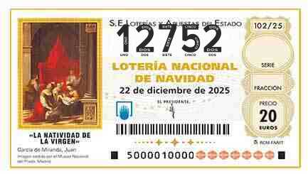 Décimo 12752 del sorteo 102-22/12/2025 Navidad