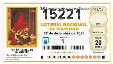 Décimo 15221 del sorteo 102-22/12/2025 Navidad