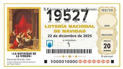 Décimo 19527 del sorteo 102-22/12/2025 Navidad