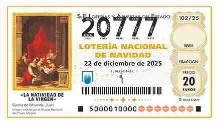 Décimo 20777 del sorteo 102-22/12/2025 Navidad