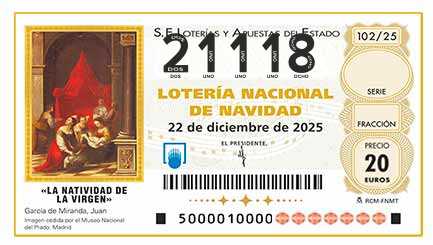 Décimo 21118 del sorteo 102-22/12/2025 Navidad