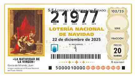 Décimo 21977 del sorteo 102-22/12/2025 Navidad