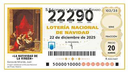 Décimo 22290 del sorteo 102-22/12/2025 Navidad