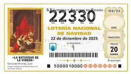 Décimo 22330 del sorteo 102-22/12/2025 Navidad