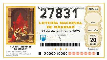 Décimo 27831 del sorteo 102-22/12/2025 Navidad