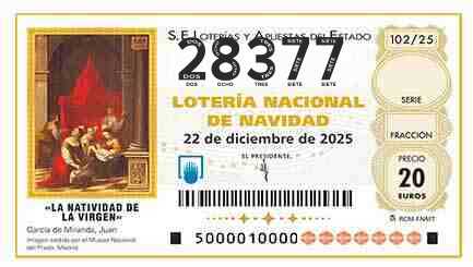 Décimo 28377 del sorteo 102-22/12/2025 Navidad