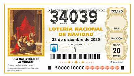Décimo 34039 del sorteo 102-22/12/2025 Navidad