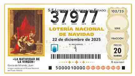 Décimo 37977 del sorteo 102-22/12/2025 Navidad