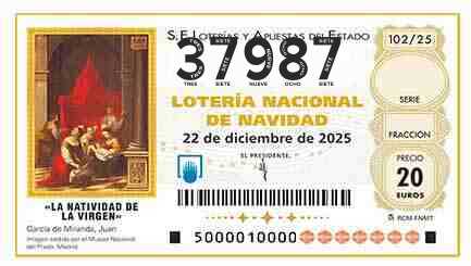 Décimo 37987 del sorteo 102-22/12/2025 Navidad