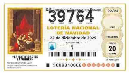 Décimo 39764 del sorteo 102-22/12/2025 Navidad