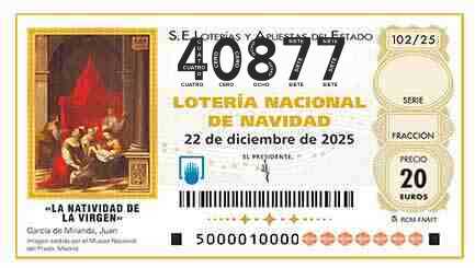 Décimo 40877 del sorteo 102-22/12/2025 Navidad