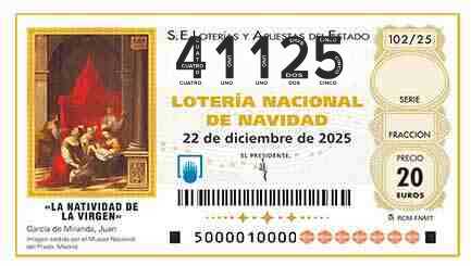 Décimo 41125 del sorteo 102-22/12/2025 Navidad