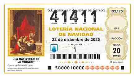Décimo 41411 del sorteo 102-22/12/2025 Navidad