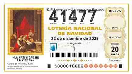 Décimo 41477 del sorteo 102-22/12/2025 Navidad