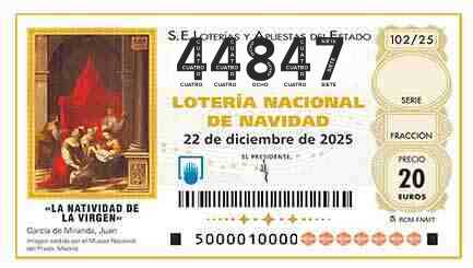 Décimo 44847 del sorteo 102-22/12/2025 Navidad