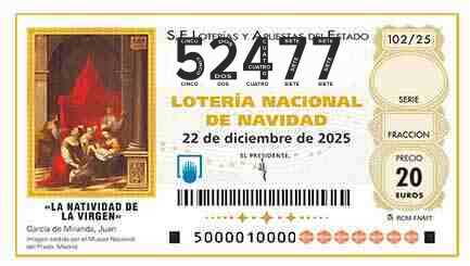 Décimo 52477 del sorteo 102-22/12/2025 Navidad