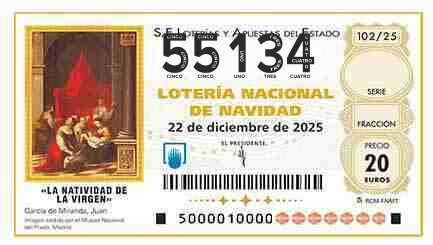 Décimo 55134 del sorteo 102-22/12/2025 Navidad