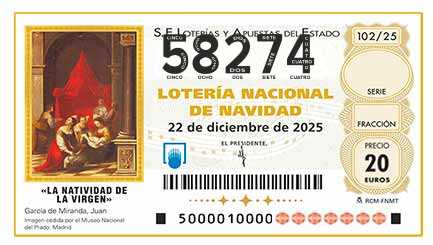 Décimo 58274 del sorteo 102-22/12/2025 Navidad