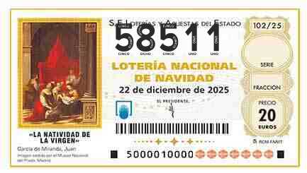 Décimo 58511 del sorteo 102-22/12/2025 Navidad