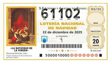 Décimo 61102 del sorteo 102-22/12/2025 Navidad