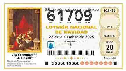 Décimo 61709 del sorteo 102-22/12/2025 Navidad