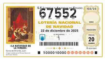 Décimo 67552 del sorteo 102-22/12/2025 Navidad