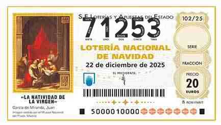 Décimo 71253 del sorteo 102-22/12/2025 Navidad