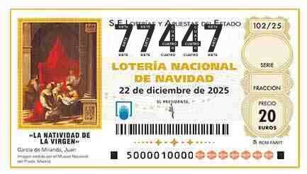 Décimo 77447 del sorteo 102-22/12/2025 Navidad