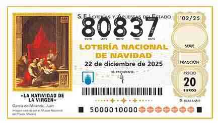 Décimo 80837 del sorteo 102-22/12/2025 Navidad