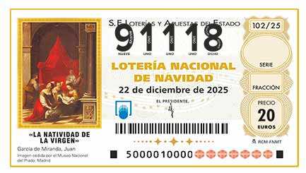 Décimo 91118 del sorteo 102-22/12/2025 Navidad