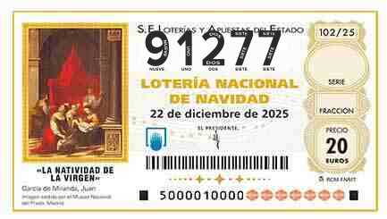 Décimo 91277 del sorteo 102-22/12/2025 Navidad