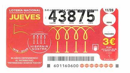 Décimo 43875 del sorteo 11-05/02/2026 Jueves