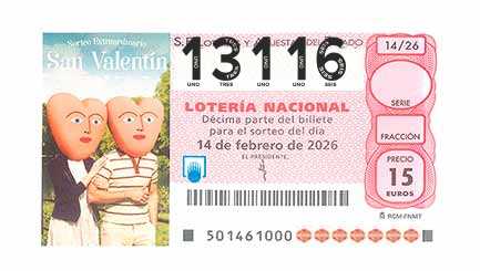 Décimo 13116 del sorteo 14-14/02/2026 Sábado