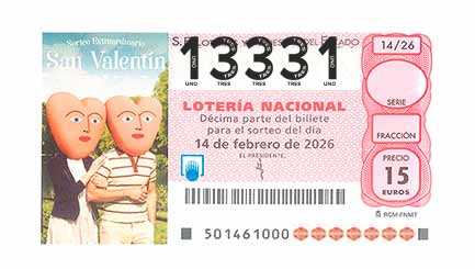 Décimo 13331 del sorteo 14-14/02/2026 Sábado