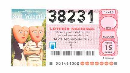 Décimo 38231 del sorteo 14-14/02/2026 Sábado