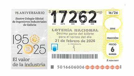 Décimo 17262 del sorteo 16-21/02/2026 Sábado